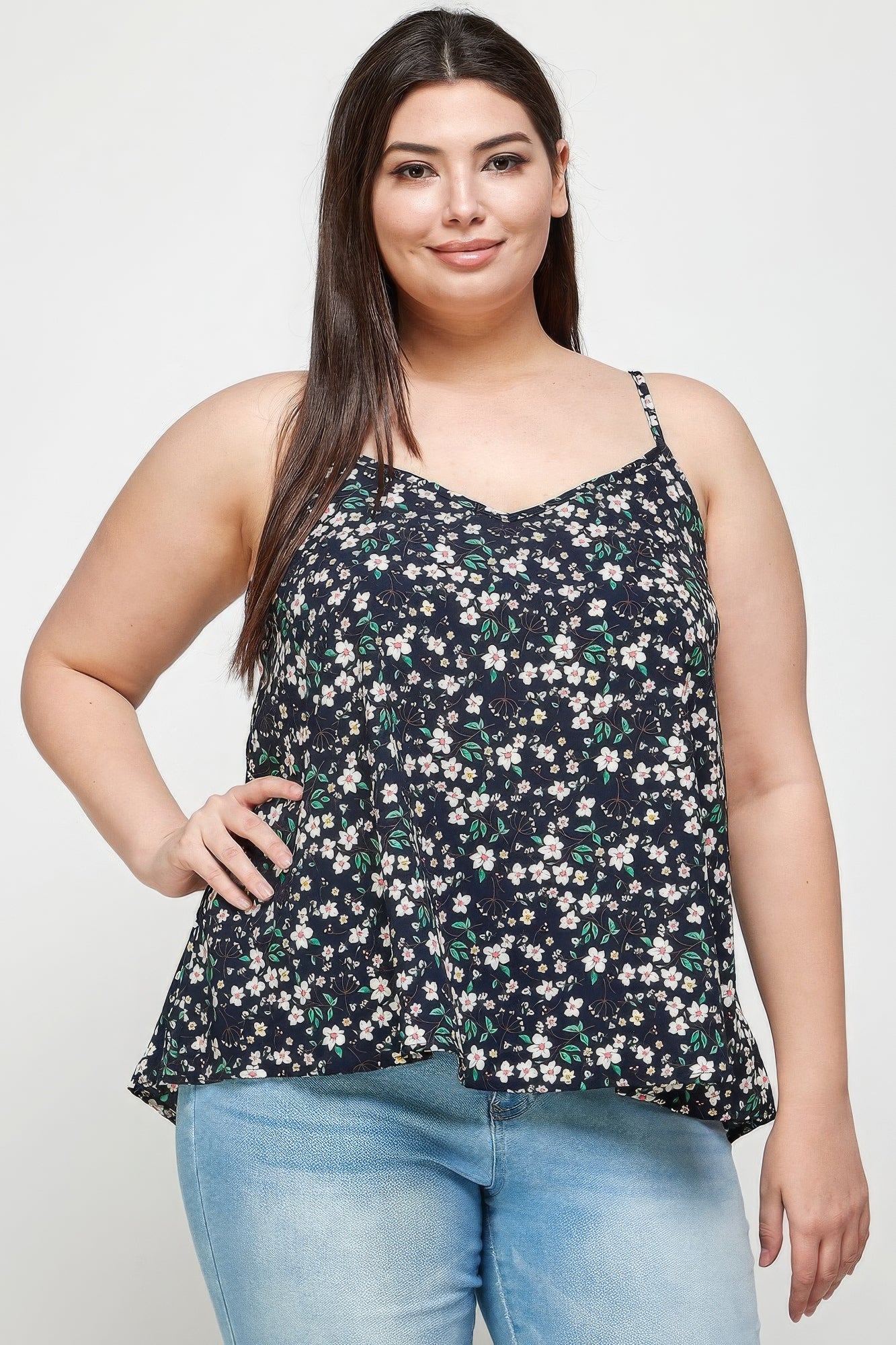 Plus Size, Ditsy Floral Print Cami Top