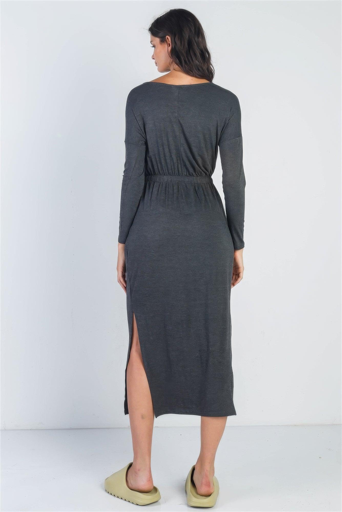 Midi Sleeve Basic Maxi Dress - AMIClubwear