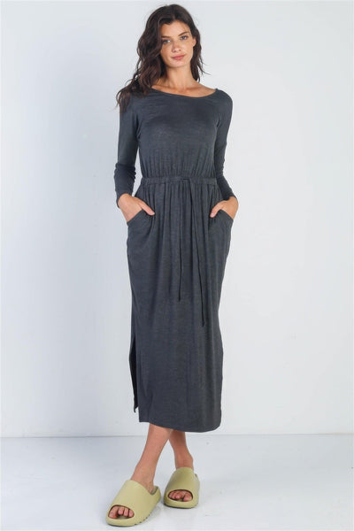 Midi Sleeve Basic Maxi Dress - AMIClubwear