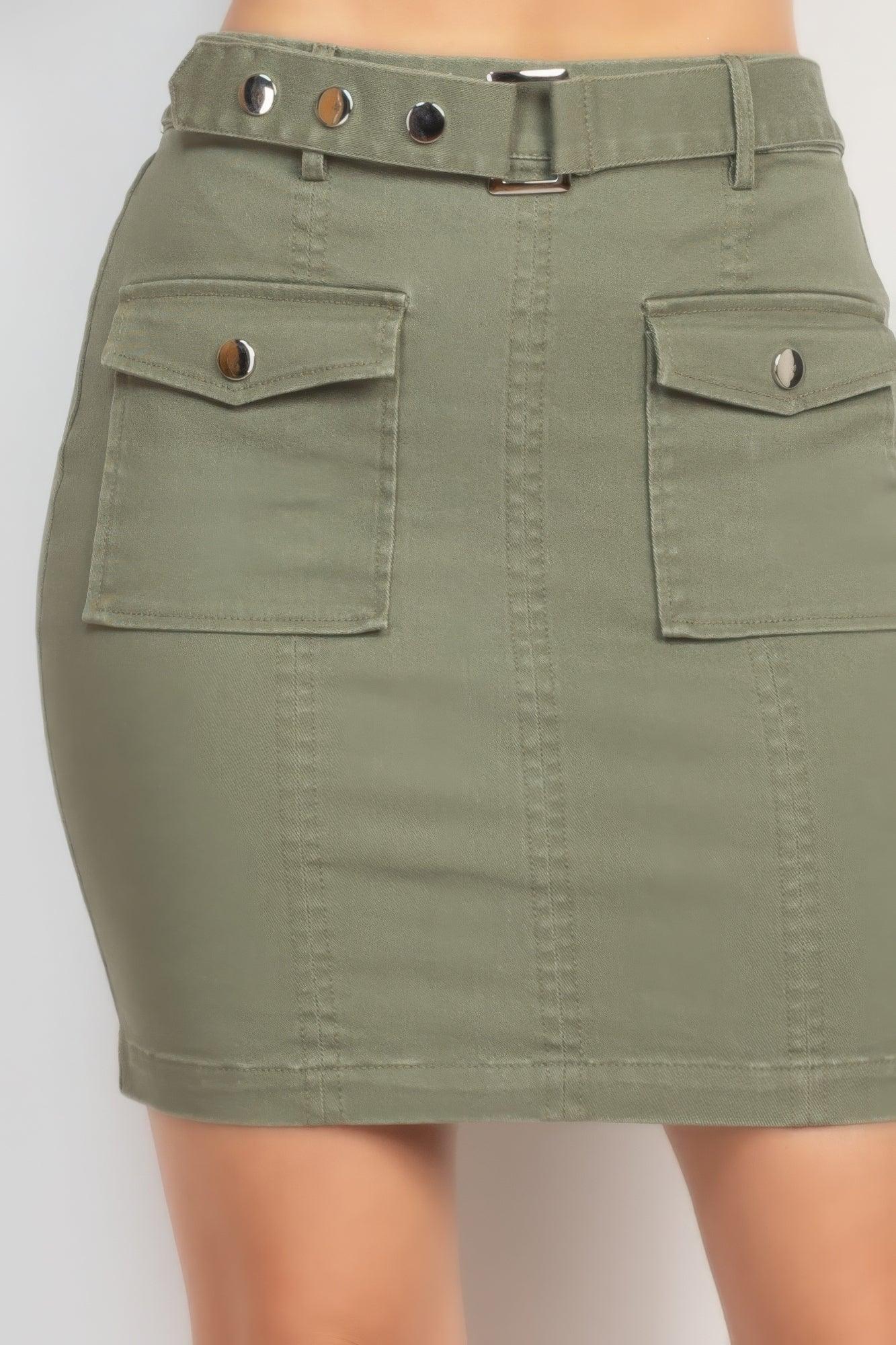 Belted Pocket Solid Mini Skirt - AMIClubwear