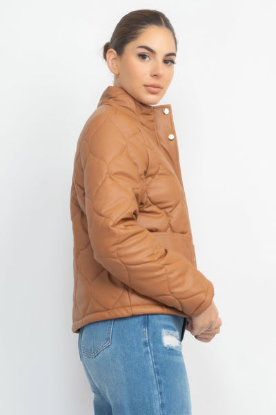 Mock Neck Quilted Jacket - AMIClubwear