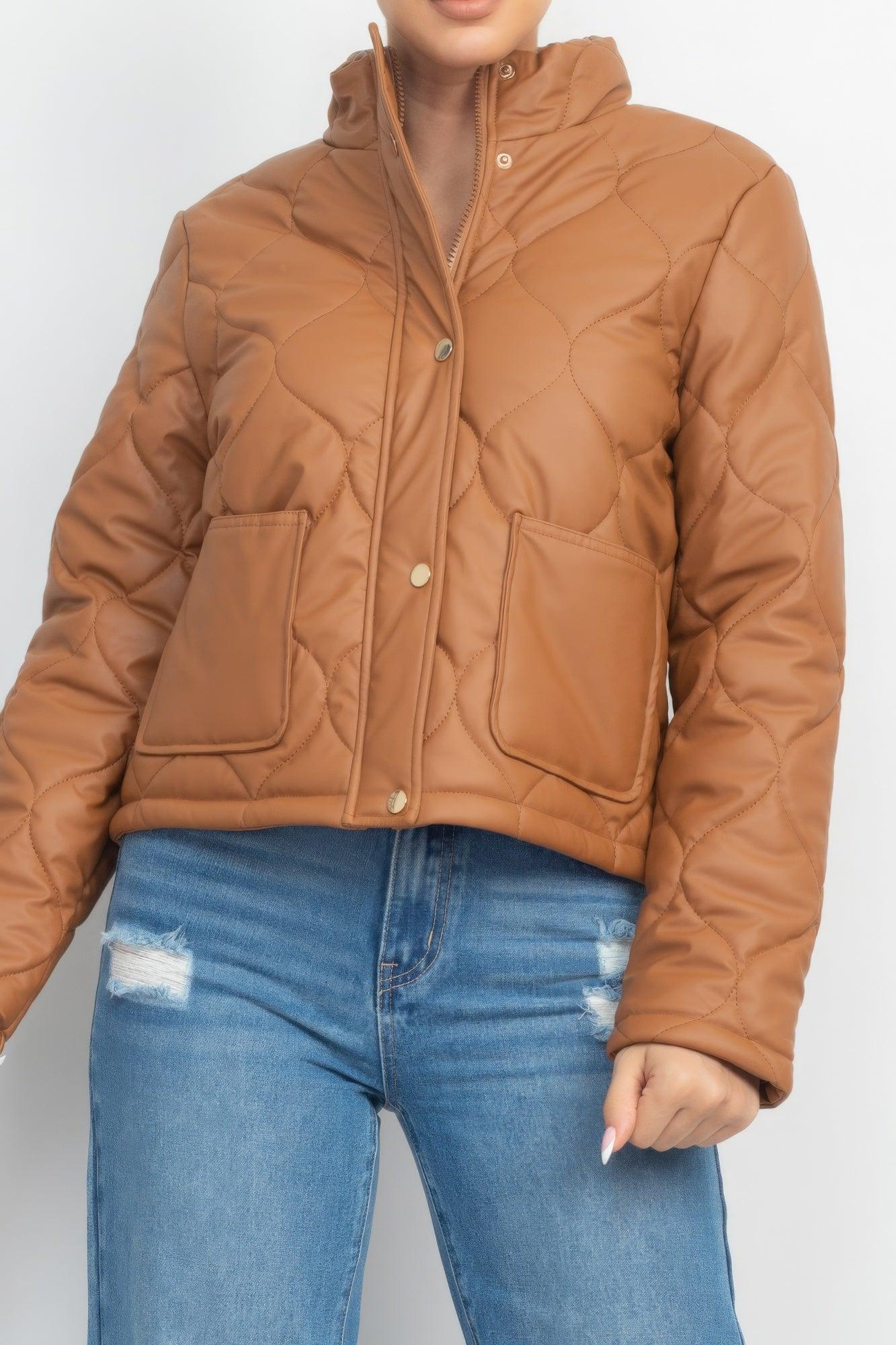 Mock Neck Quilted Jacket - AMIClubwear