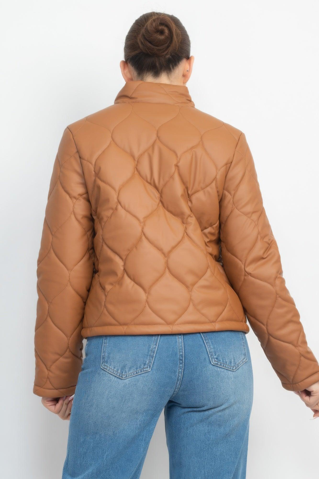 Mock Neck Quilted Jacket - AMIClubwear