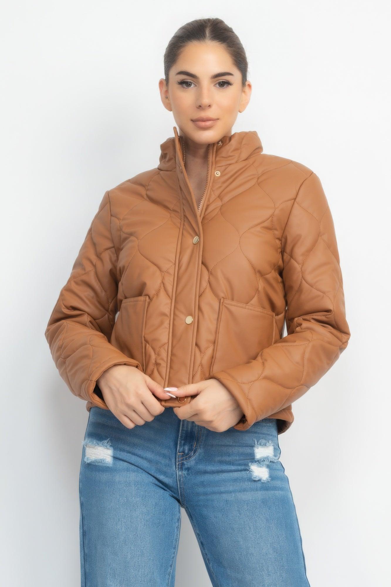 Mock Neck Quilted Jacket - AMIClubwear