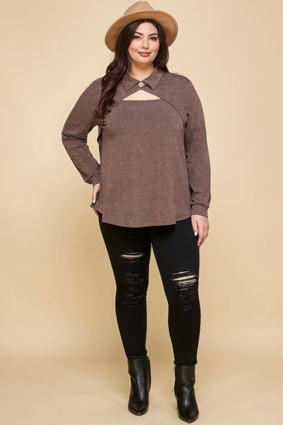 Plus Size Solid Long Sleeve Fashion Top