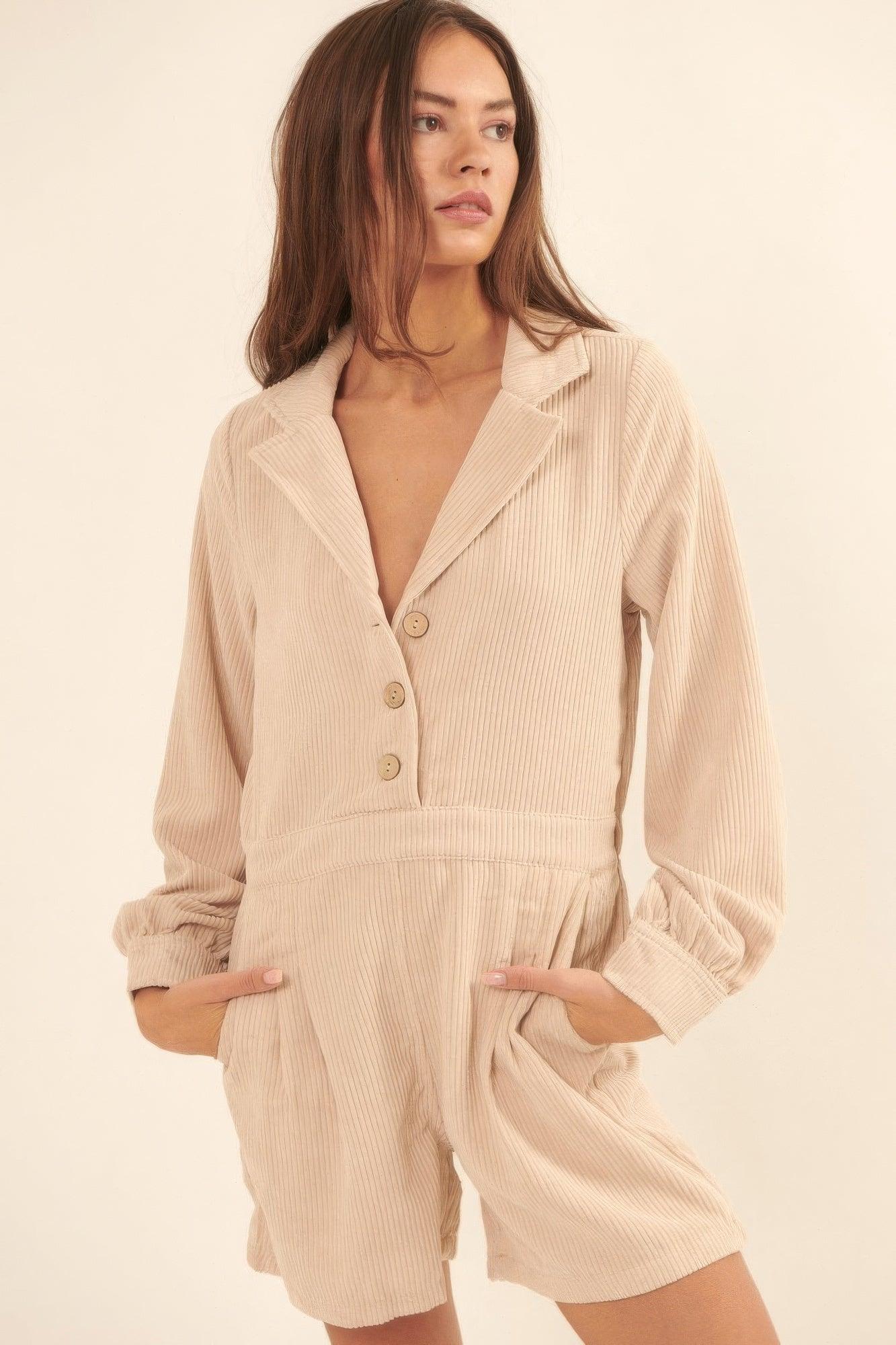 A Woven Corduroy Romper - AMIClubwear