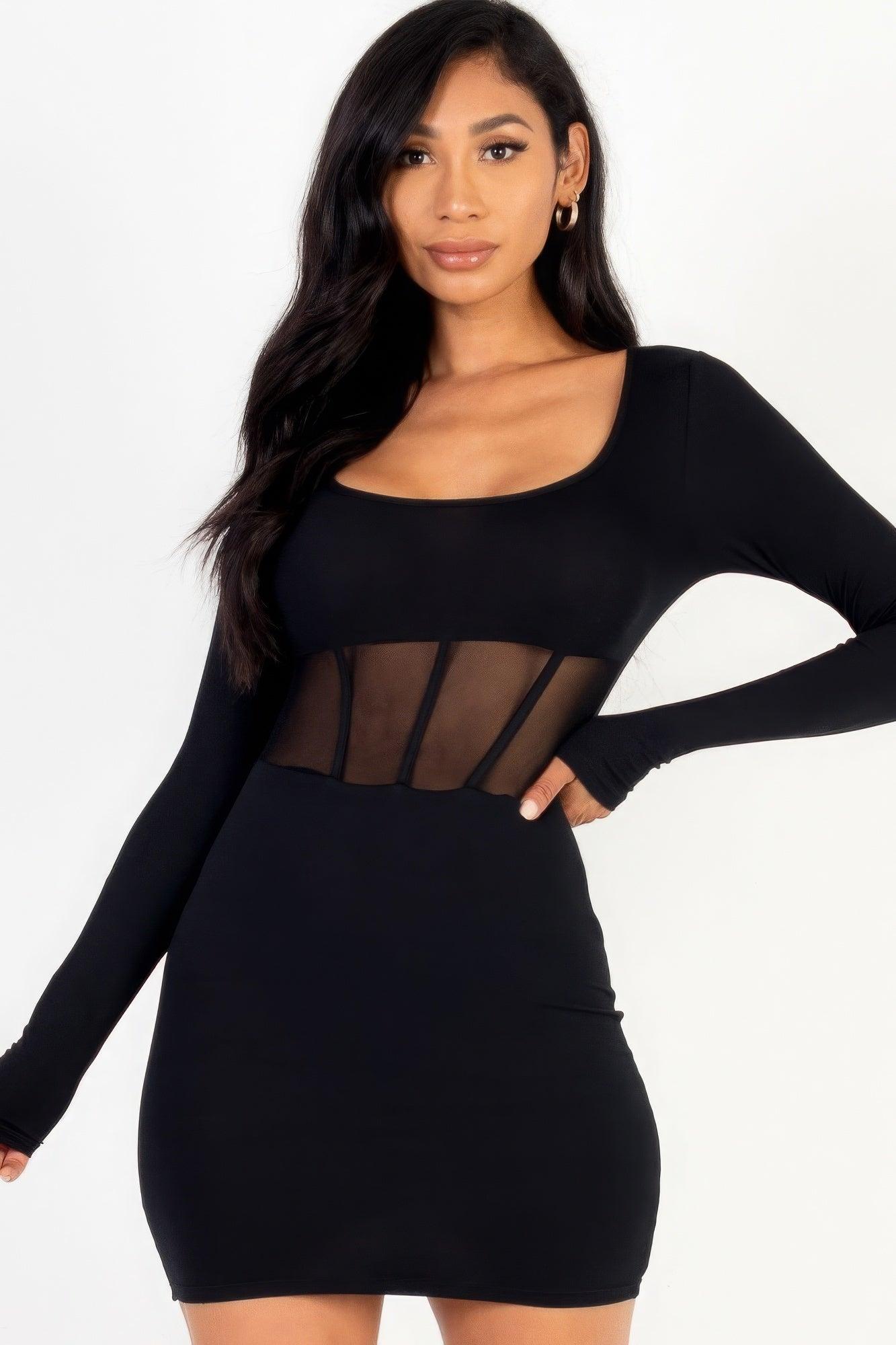 Square neck mesh corset mini dress - AMIClubwear