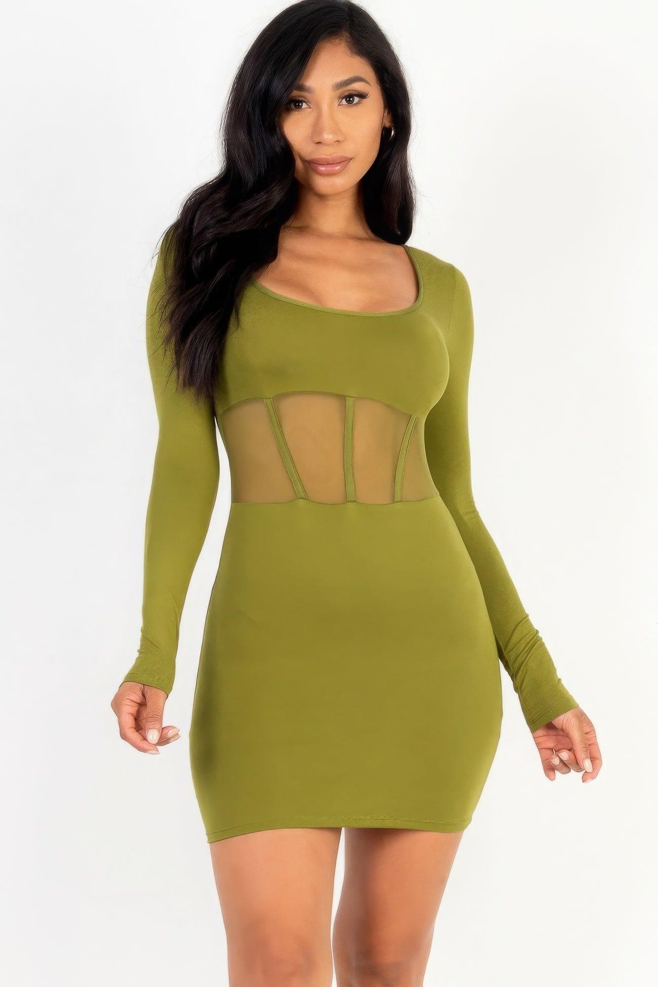 Square neck mesh corset mini dress - AMIClubwear