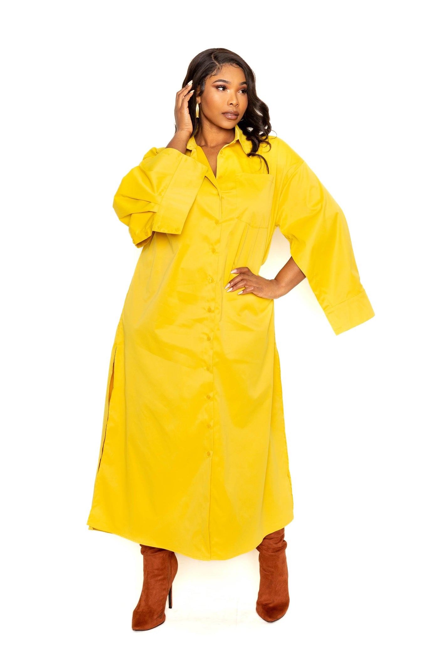 Cape Sleeve Shirt Dress - AMIClubwear