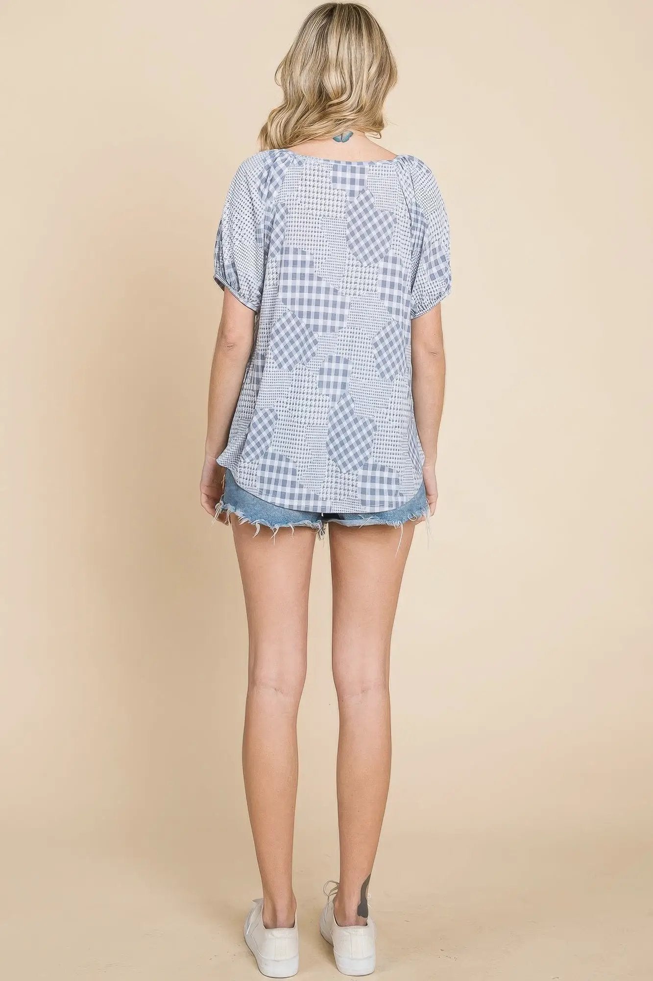 Hounds Tooth And Check Plaid Top