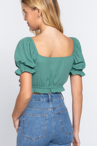 Short Slv Print Crop Woven Top