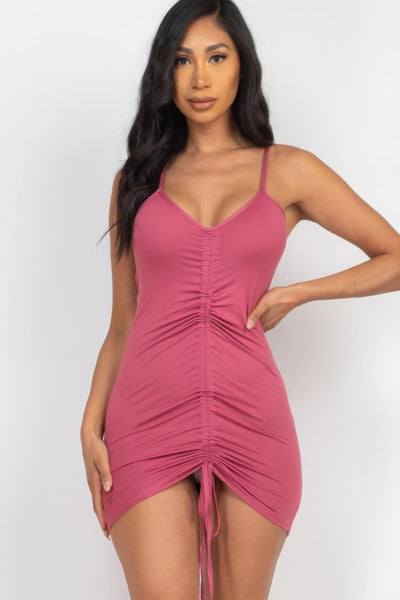 Adjustable Ruched Front Detail Mini Dress - AMIClubwear