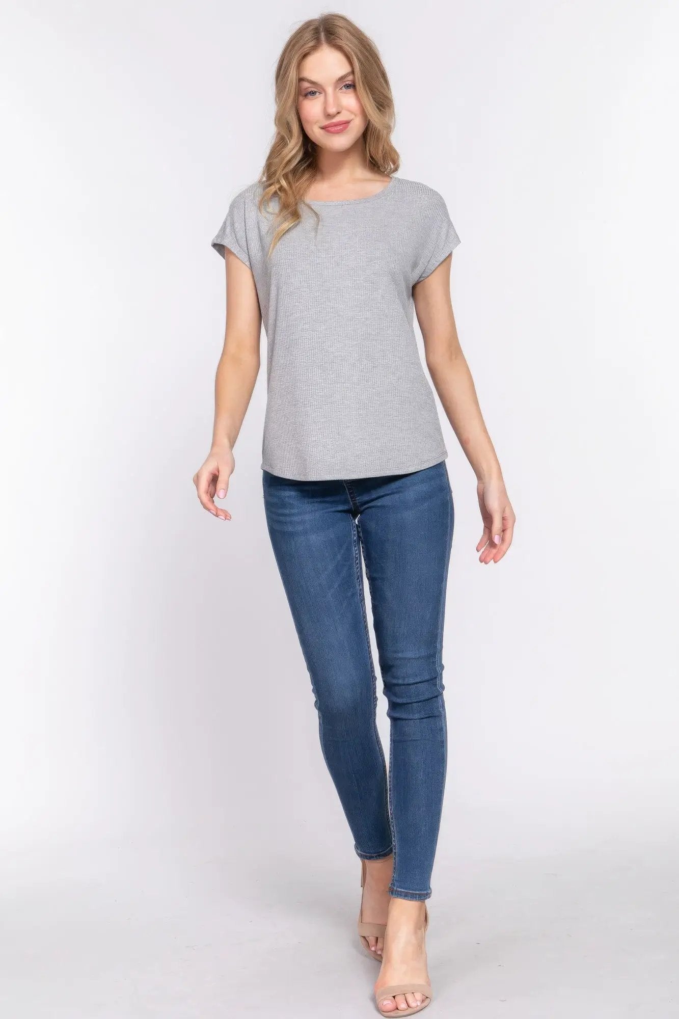 Short Dolman Slv Rib Knit Top