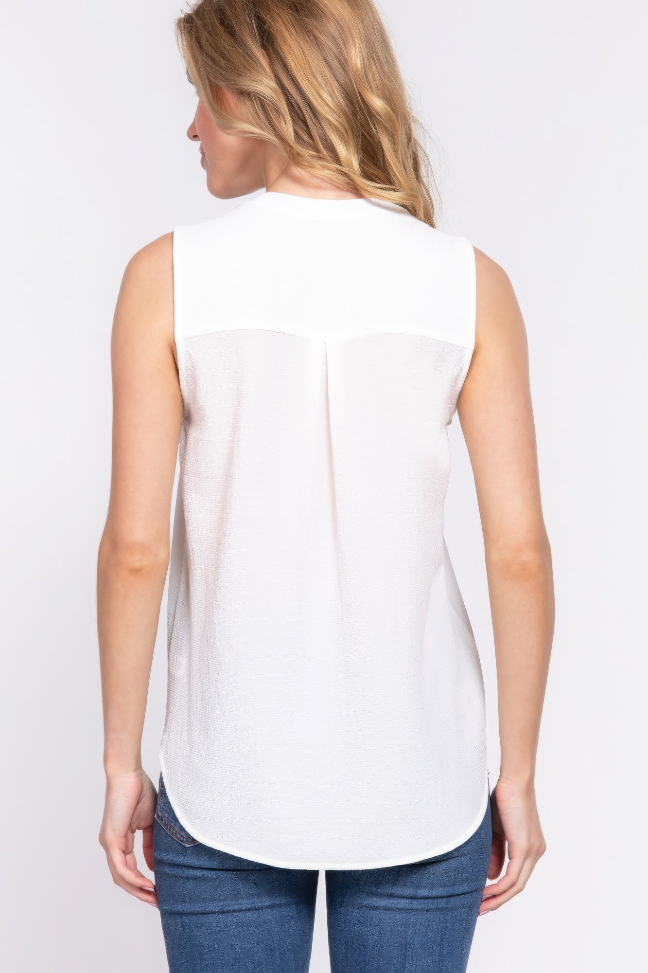 Sleeveless Henley Neck Woven Top