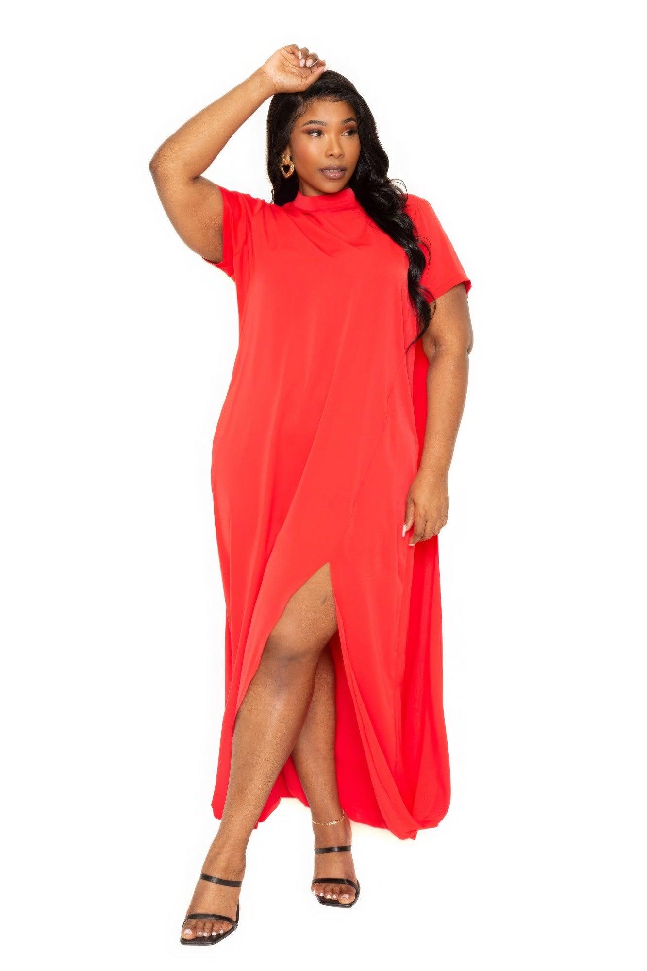 Mock neck back cape dress - AMIClubwear