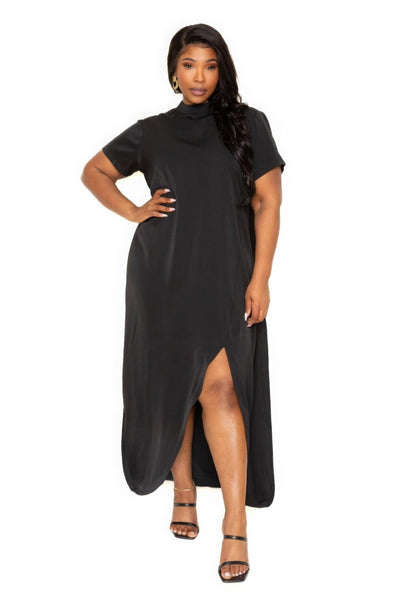 Mock neck back cape dress - AMIClubwear