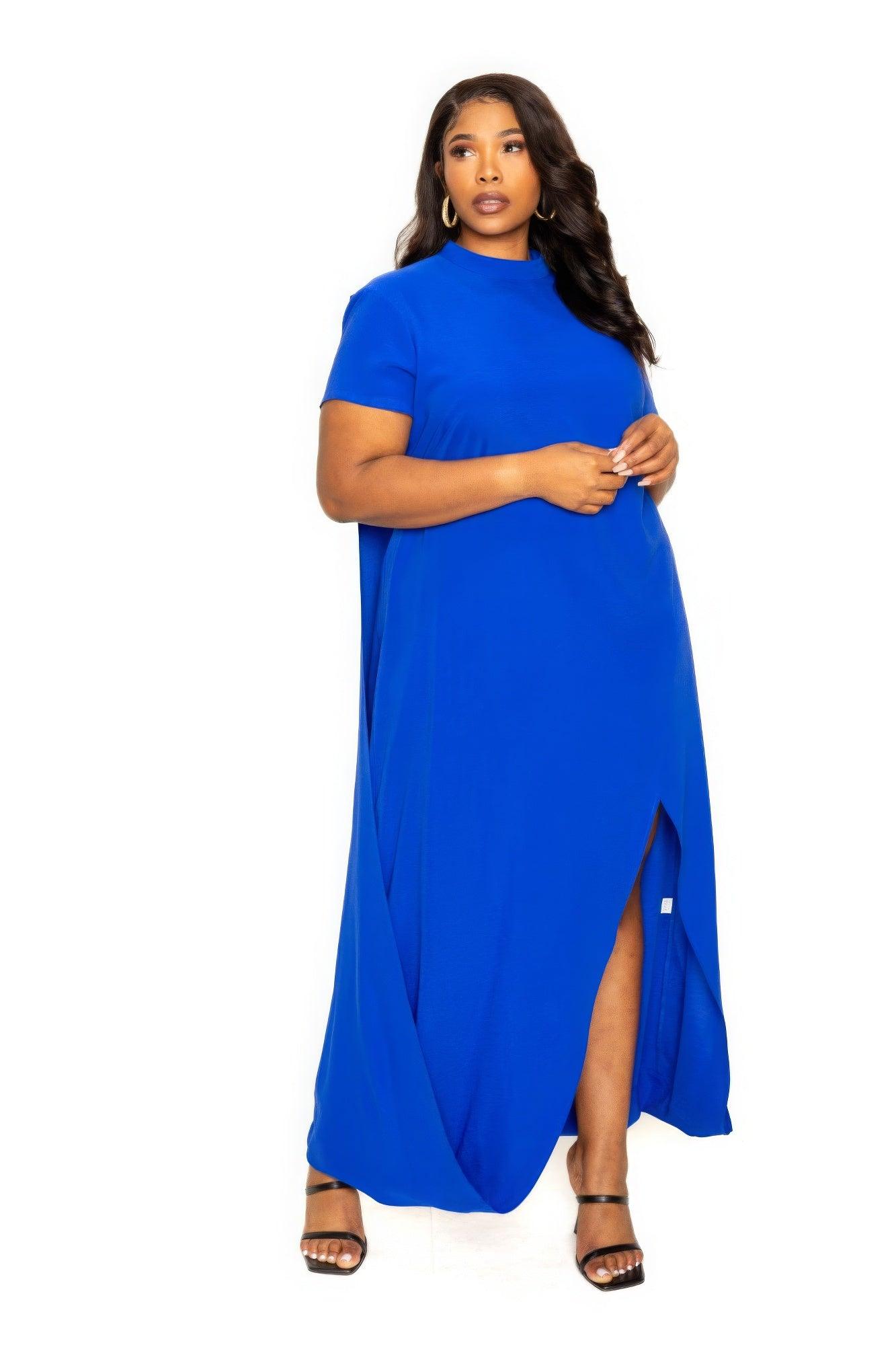 Mock neck back cape dress - AMIClubwear