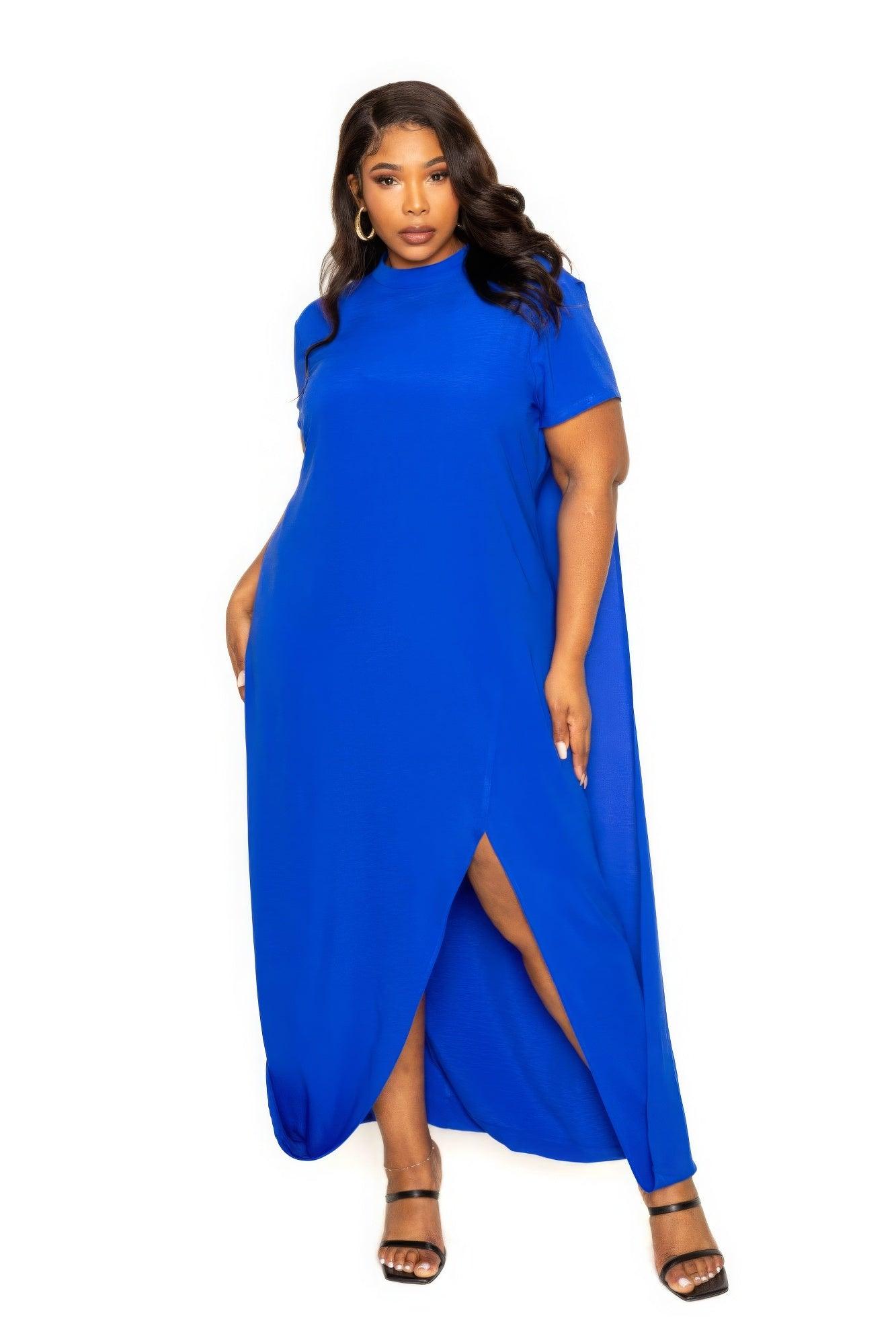 Mock neck back cape dress - AMIClubwear