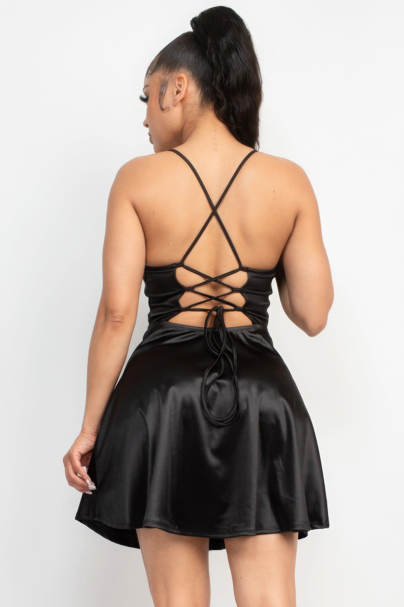 Crisscross A-line Cinched Skater Dress - AMIClubwear