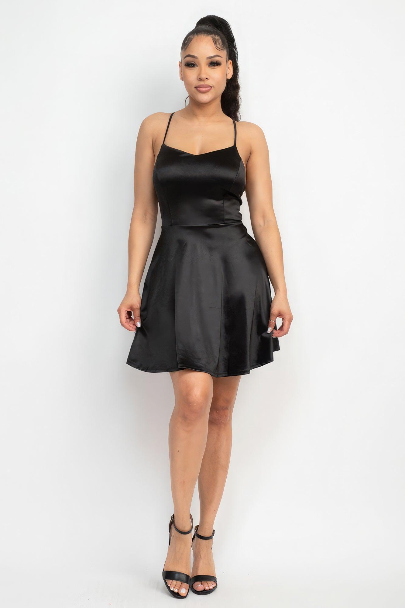 Crisscross A-line Cinched Skater Dress - AMIClubwear