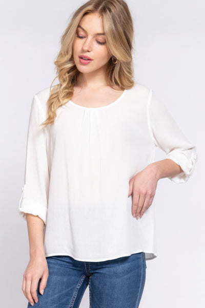 3/4 Roll Up Slv Pleated Blouse