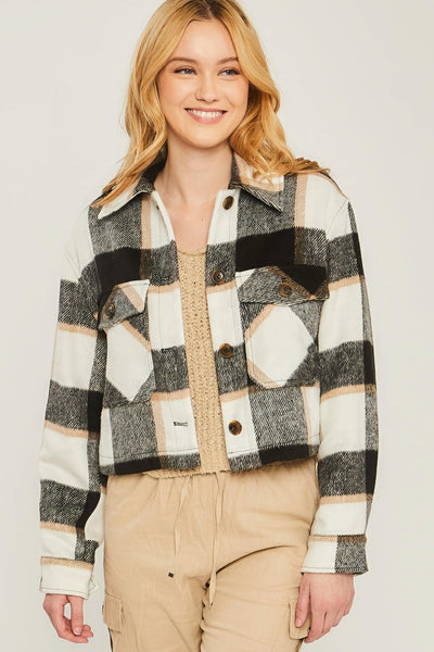 Yarn Dyed Plaid Button Up Jacket - AMIClubwear