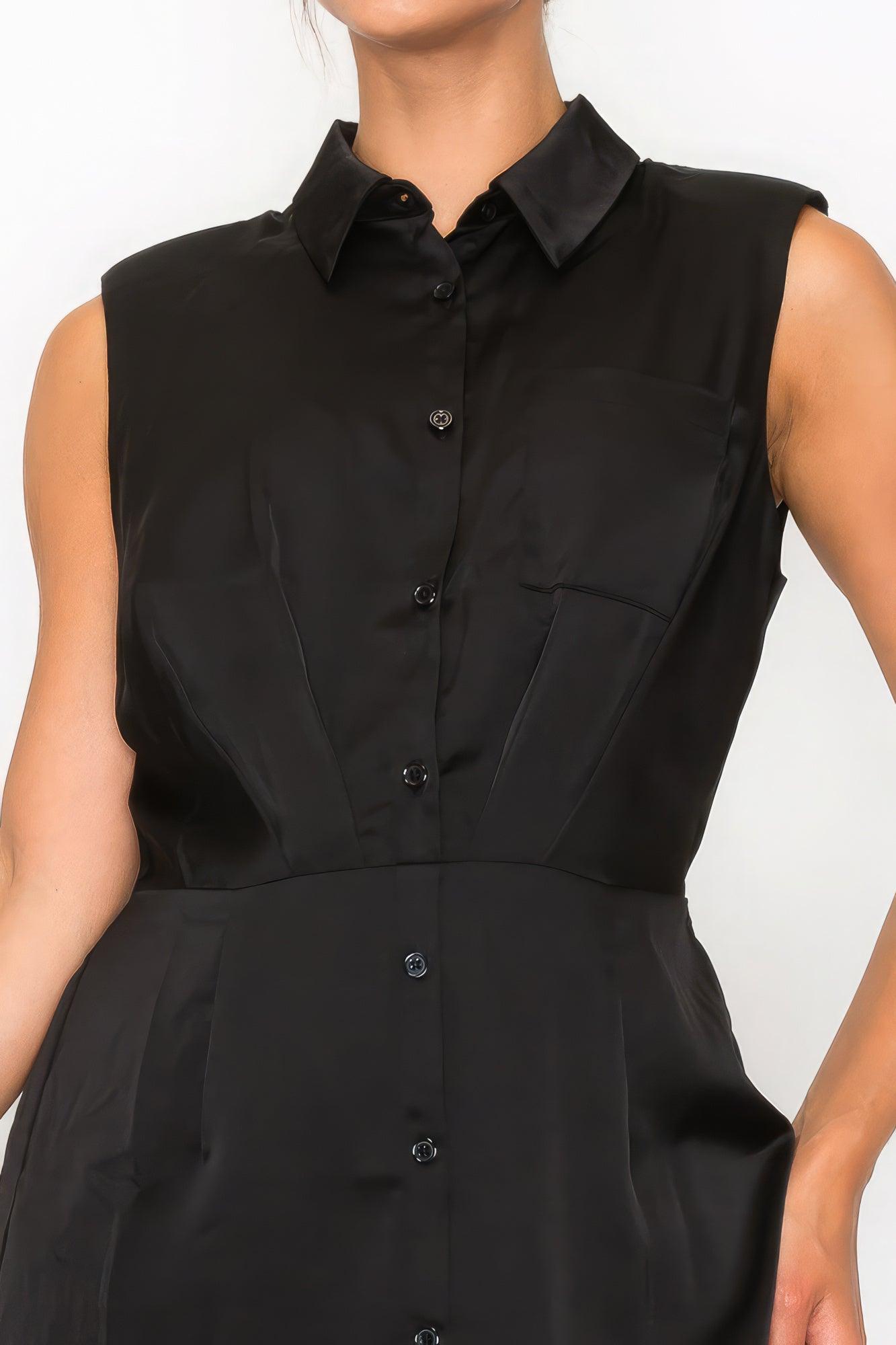 Button-down Pleated Shirt Dress - AMIClubwear