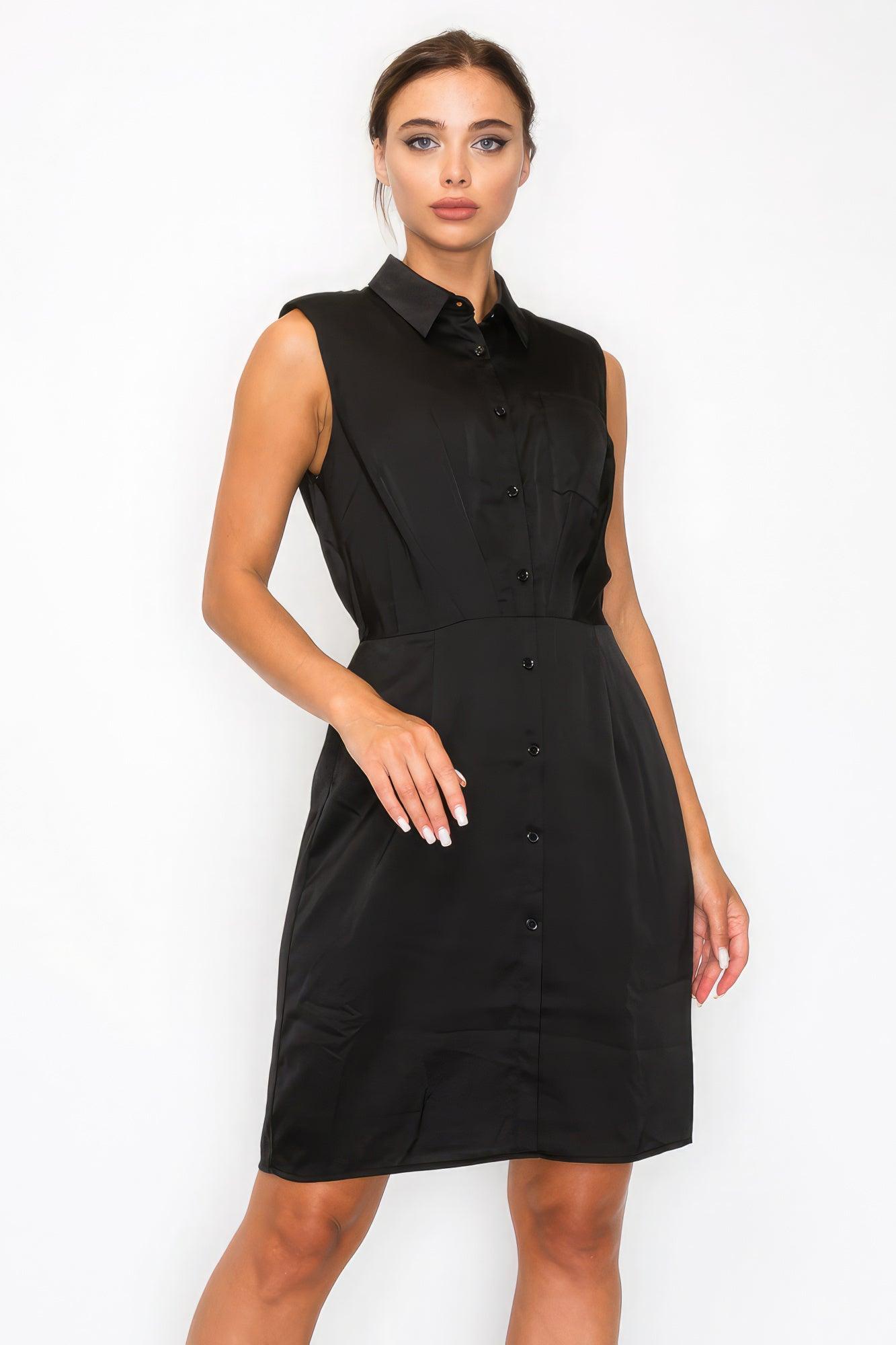 Button-down Pleated Shirt Dress - AMIClubwear