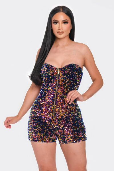 Multi Sequins Tube Top Romper - AMIClubwear