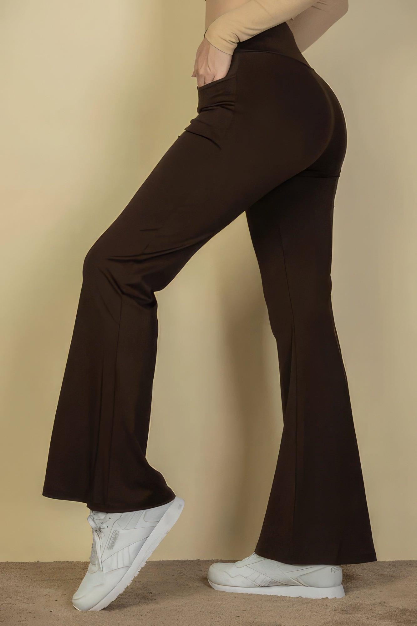 High Waisted Front Pocket Flare Pants - AMIClubwear