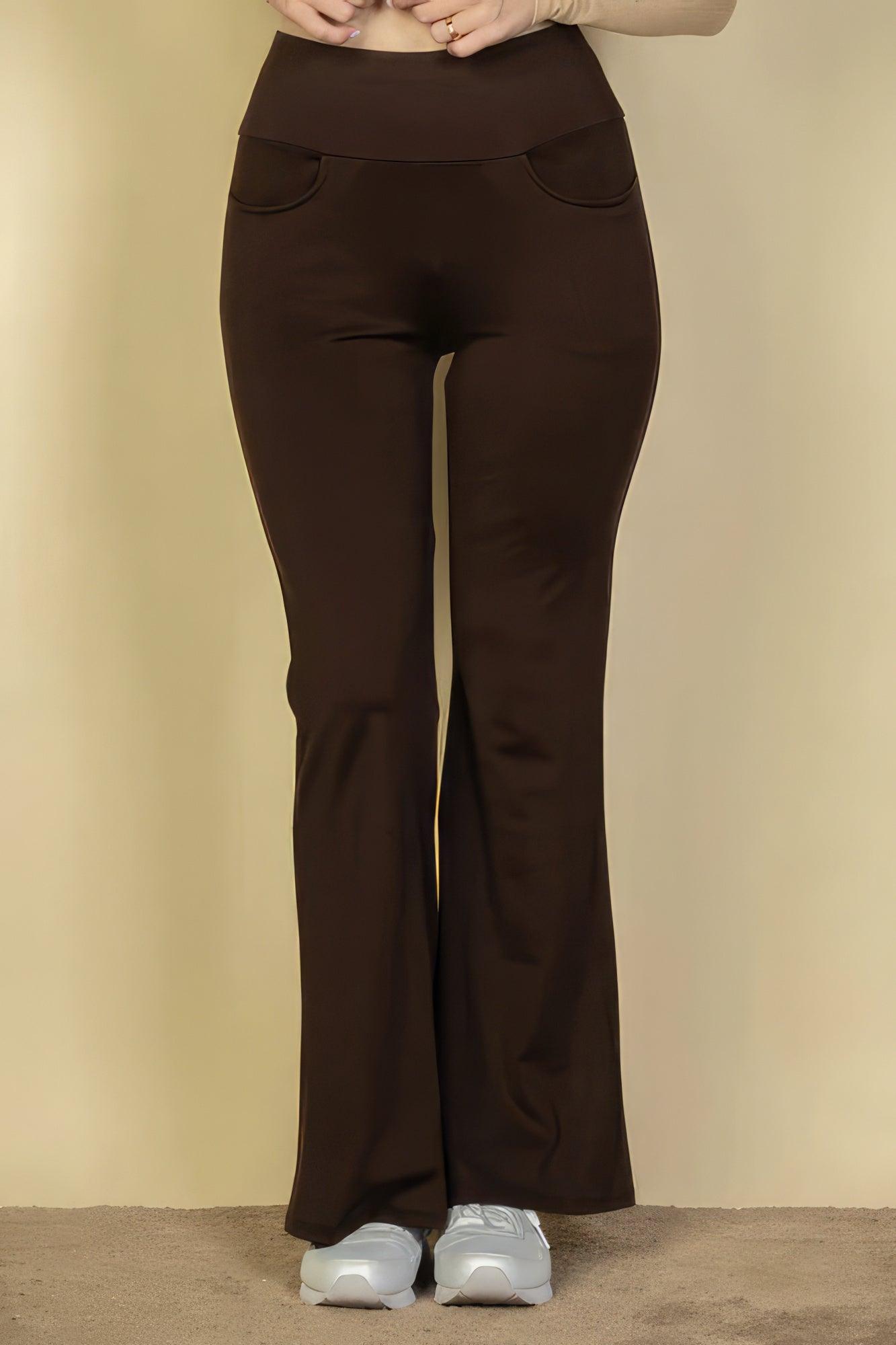 High Waisted Front Pocket Flare Pants - AMIClubwear