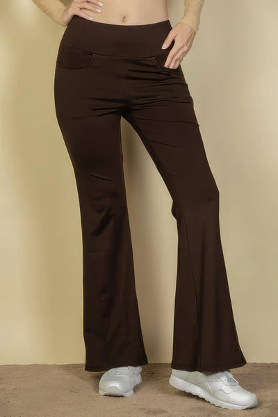 High Waisted Front Pocket Flare Pants - AMIClubwear