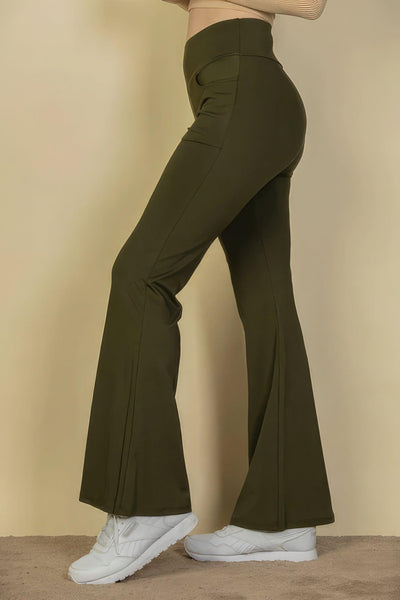 High Waisted Front Pocket Flare Pants - AMIClubwear