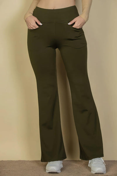 High Waisted Front Pocket Flare Pants - AMIClubwear