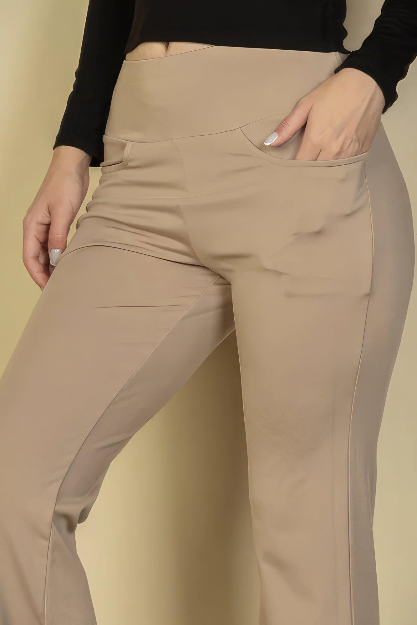 High Waisted Front Pocket Flare Pants - AMIClubwear