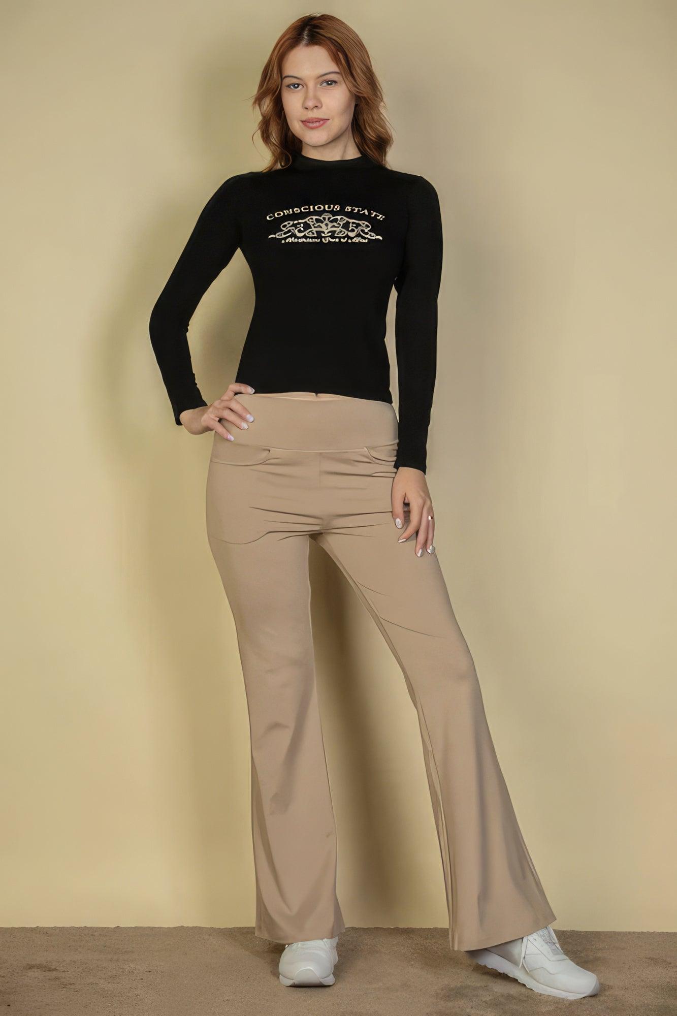 High Waisted Front Pocket Flare Pants - AMIClubwear