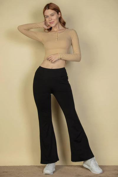 High Waisted Front Pocket Flare Pants - AMIClubwear