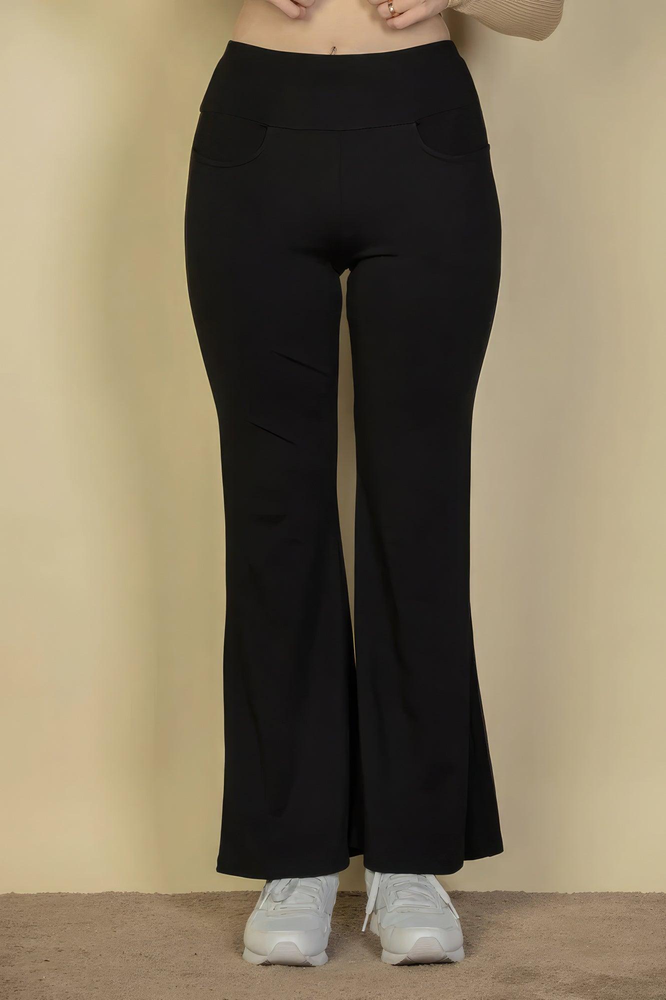 High Waisted Front Pocket Flare Pants - AMIClubwear