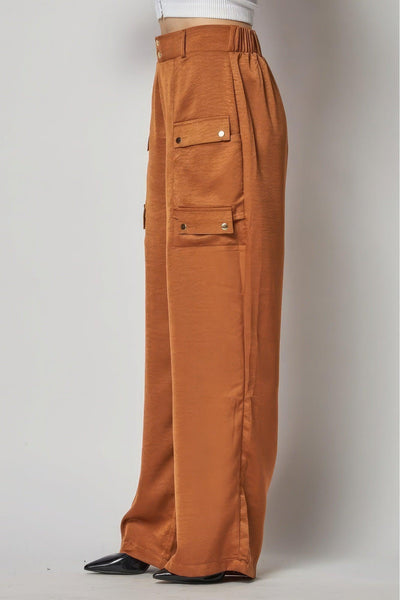 Satin Cargo Pocket Wide Leg Pants - AMIClubwear