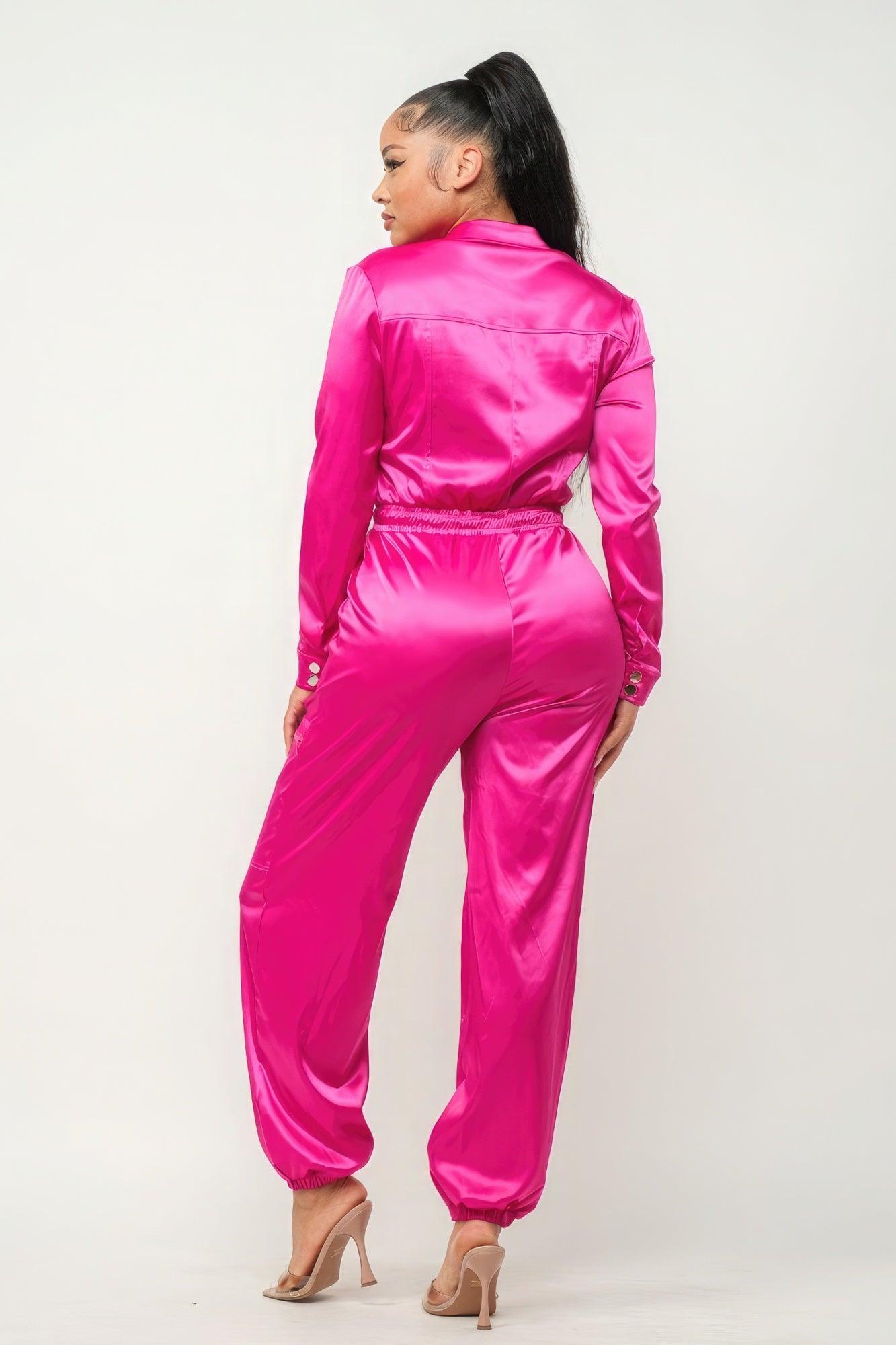 Front Zipper Pockets Top And Pants Jumpsuit - AMIClubwear