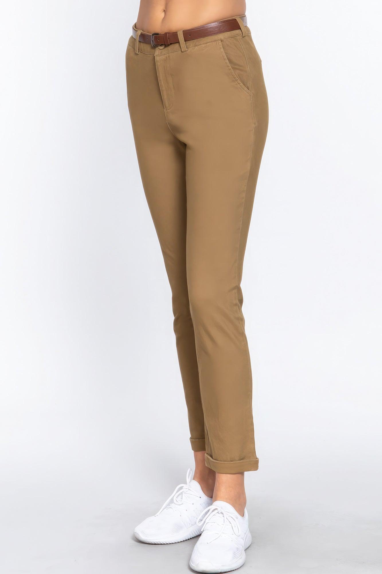 Cotton-span Twill Belted Long Pants - AMIClubwear