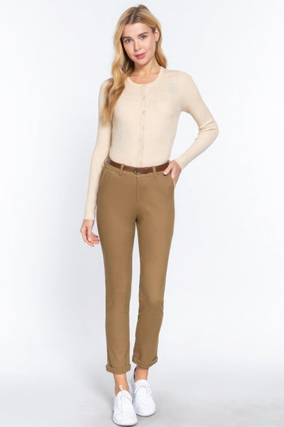 Cotton-span Twill Belted Long Pants - AMIClubwear