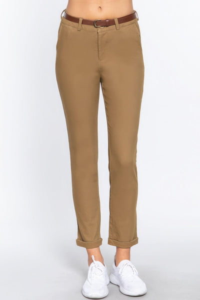 Cotton-span Twill Belted Long Pants - AMIClubwear