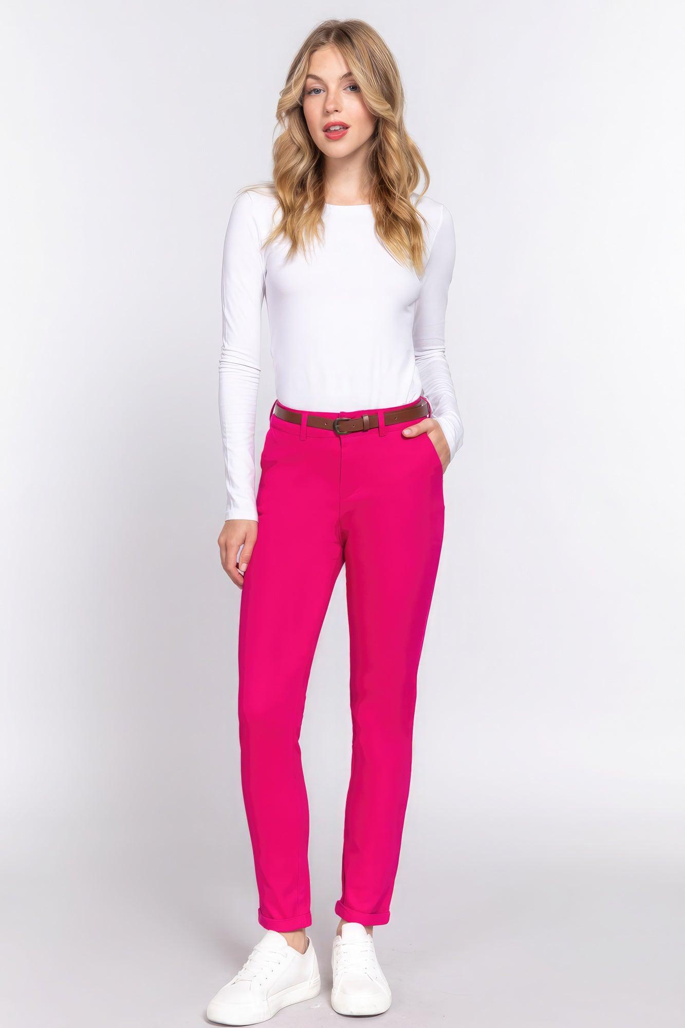 Cotton-span Twill Belted Long Pants - AMIClubwear