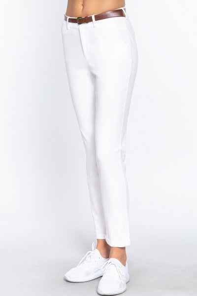 Cotton-span Twill Belted Long Pants - AMIClubwear