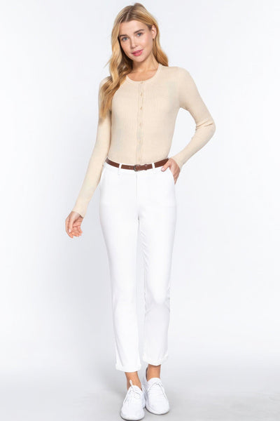 Cotton-span Twill Belted Long Pants - AMIClubwear