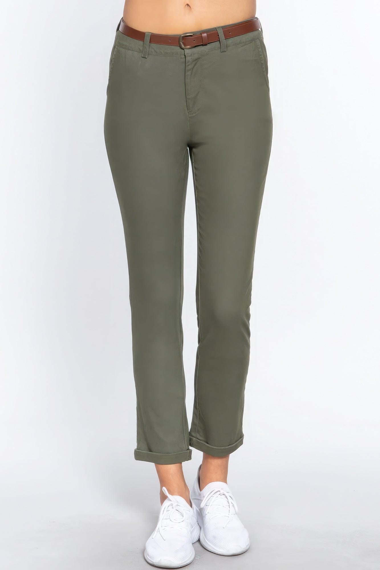 Cotton-span Twill Belted Long Pants - AMIClubwear