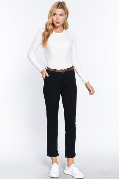 Cotton-span Twill Belted Long Pants - AMIClubwear