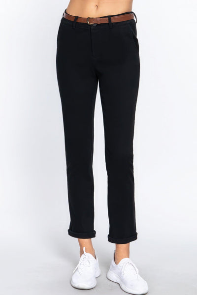 Cotton-span Twill Belted Long Pants - AMIClubwear