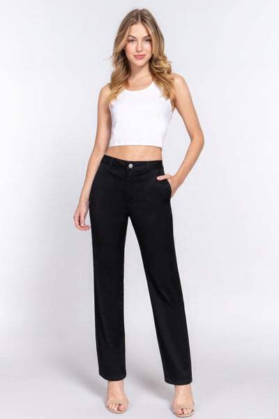 Straight Fit Twill Long Pants - AMIClubwear